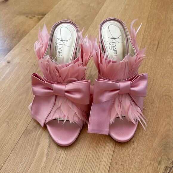 Keeyahri Pumps Feather Bow Open Toe Jenine Fairytale Size 10 Pink - Picture 4 of 8